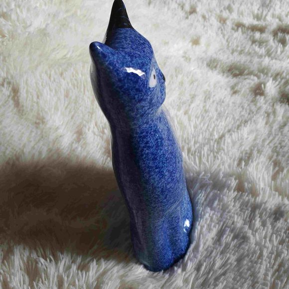 VINTAGE Enesco Ceramic blue &white spongeware Cat - Picture 4 of 9